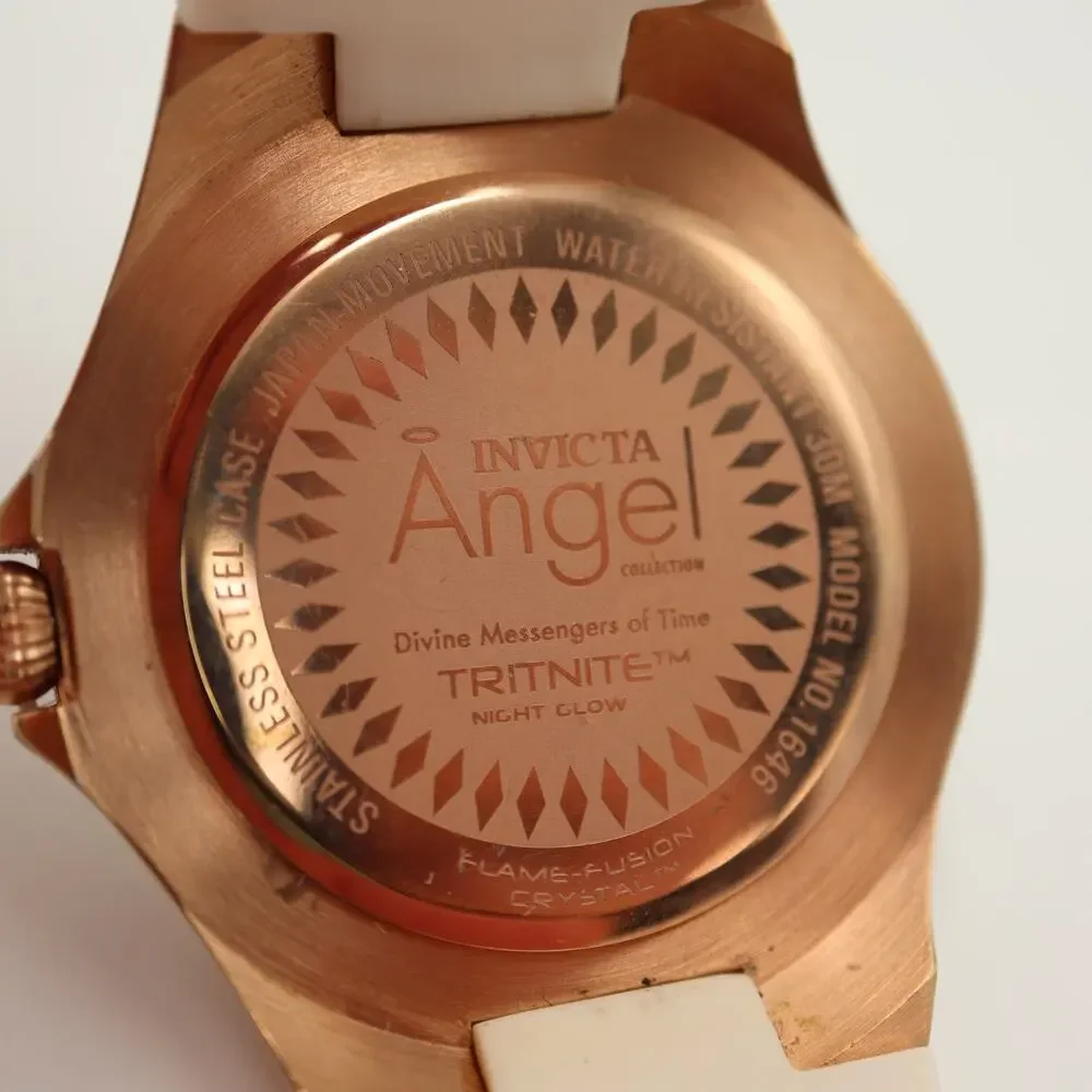 Invicta Angel Rose Gold Tone White 38mm Watch Calendar Silicone w New Battery